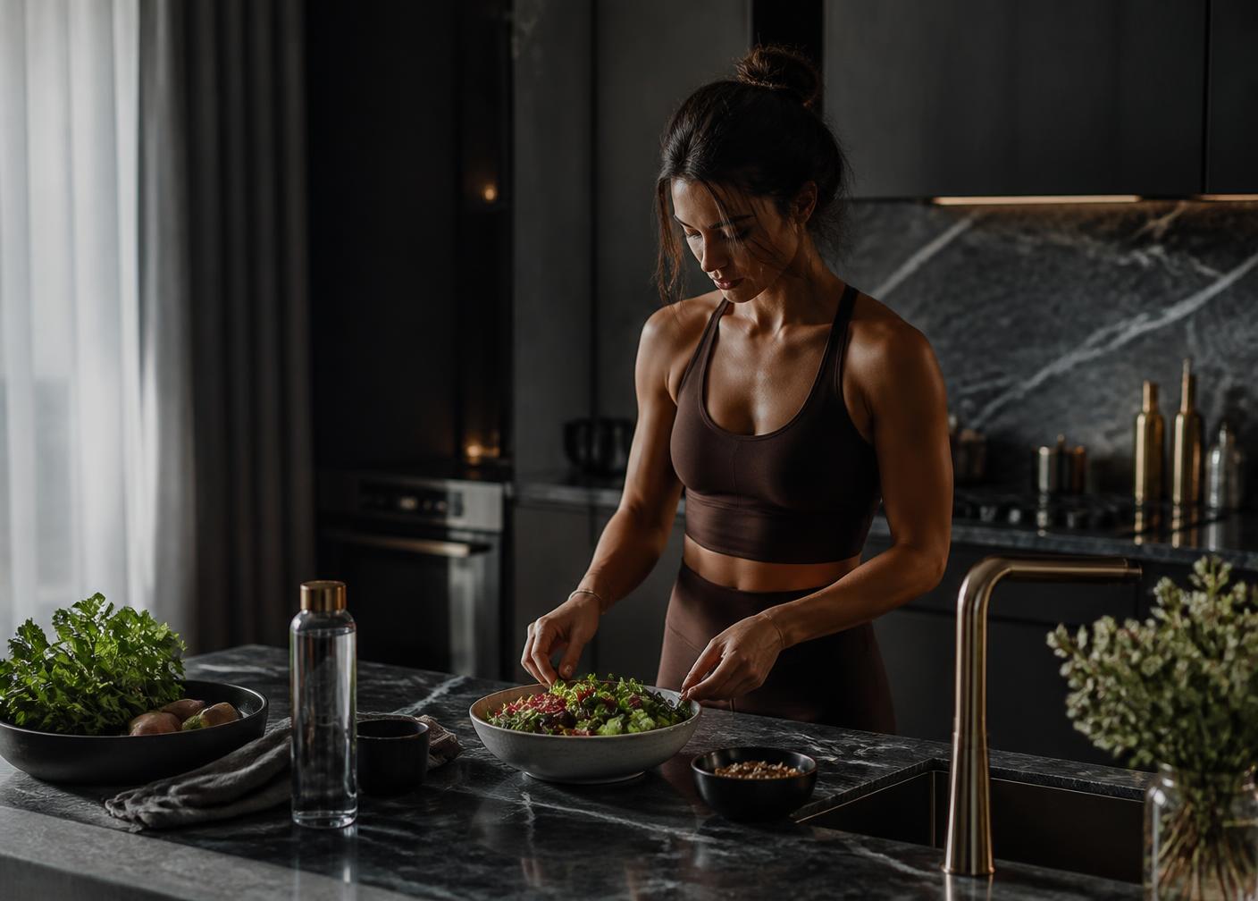 Preparing a balanced everyday meal in a modern kitchen